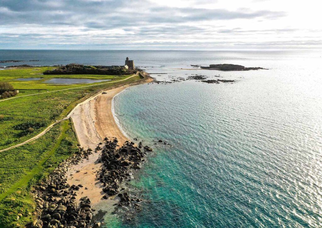 Aerial view of tatihou island and its little "fort de l'îlet"