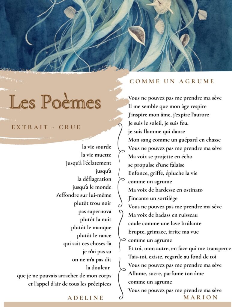 Poèmes écrits par Marion Bouyssonnade et Adeline Miermont
