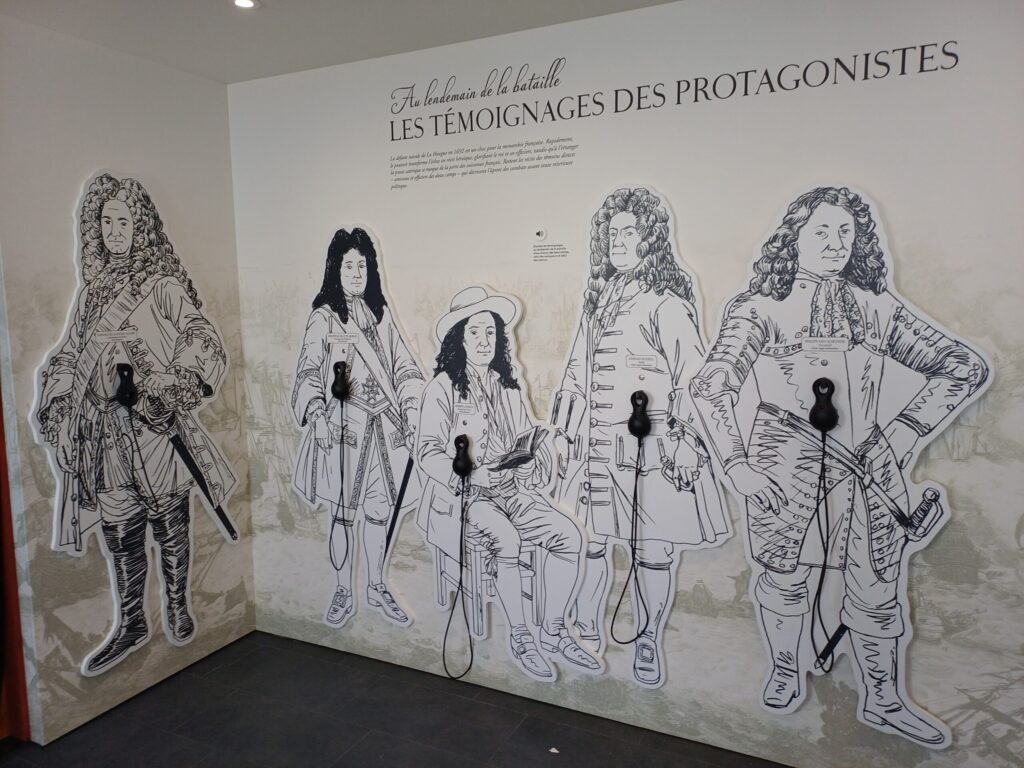 Mur du musée représentant le portrait des différents protagonistes de l'Europe au lendemain de la Bataille de la Hougue